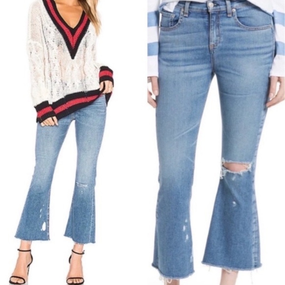 Rag & Bone 10 Inch Crop Flare Distressed Jeans
